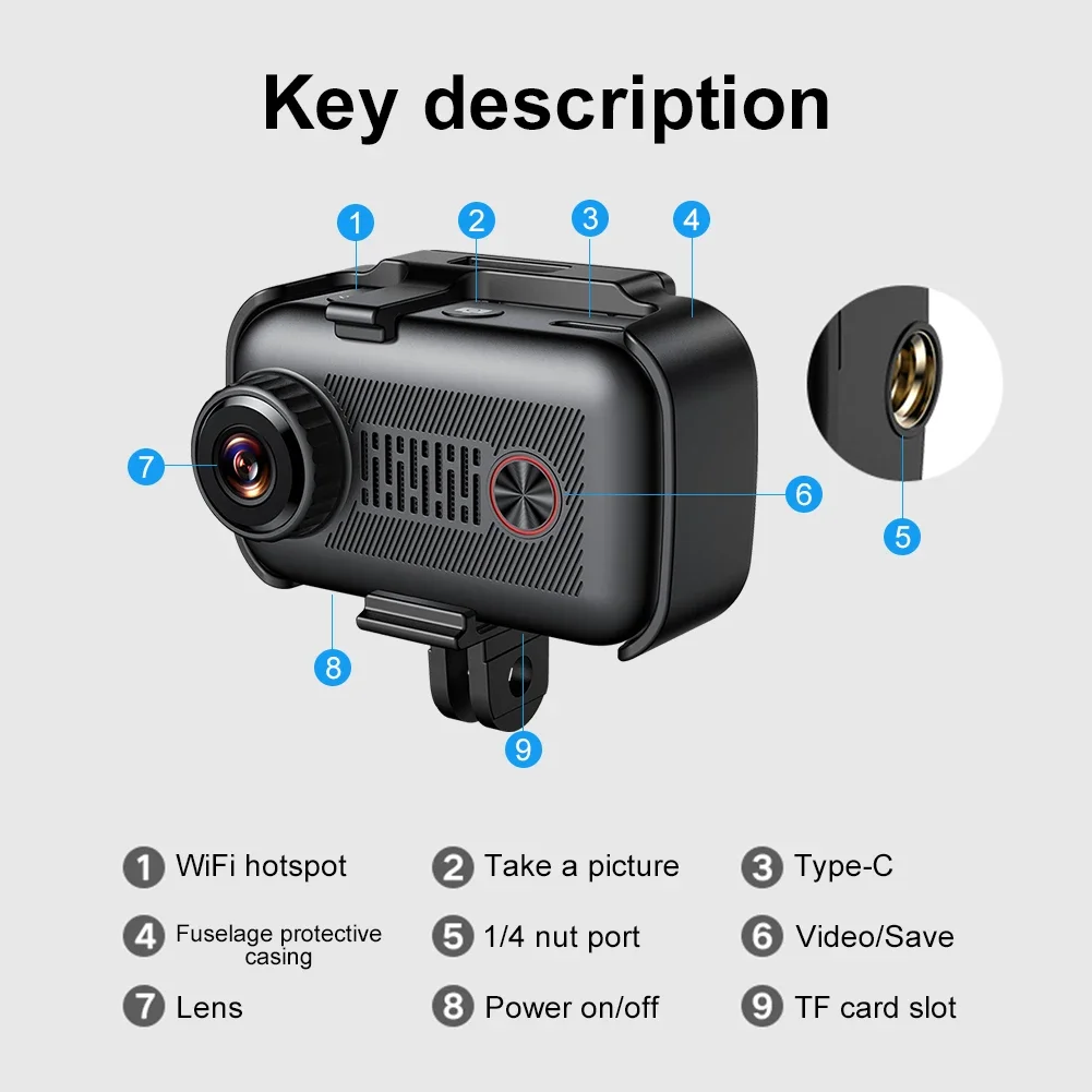 2K Ultra HD Wireless Sports Camera WiFi App Rechargeable Dog Cat Pet Cam Collar Action Small Cam Video Records for Outdoor 2