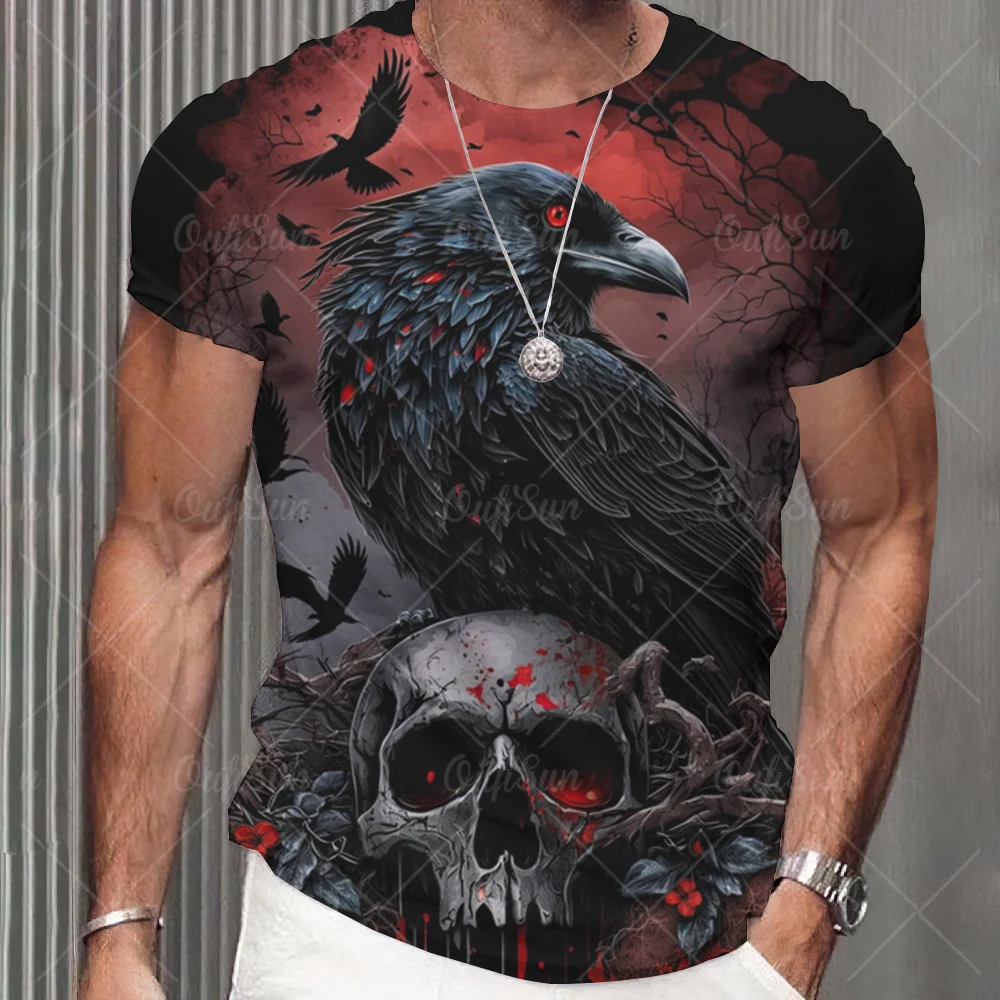 

Мужские футболки Vinatge, футболка с 3D вороной печатью, мужские топы, футболки, уличная одежда большого размера с коротким рукавом, мужская одежда