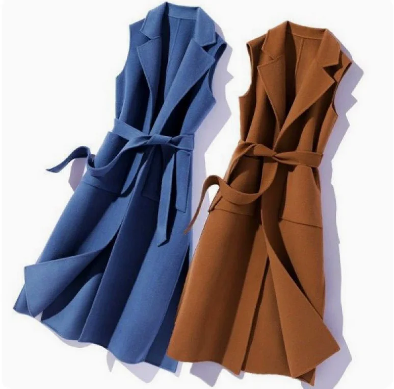 Fashionable Women's Woolen Vest Long Shoulder Jacket Stylish Suit Collar Clip-On Autumn/Winter maternity