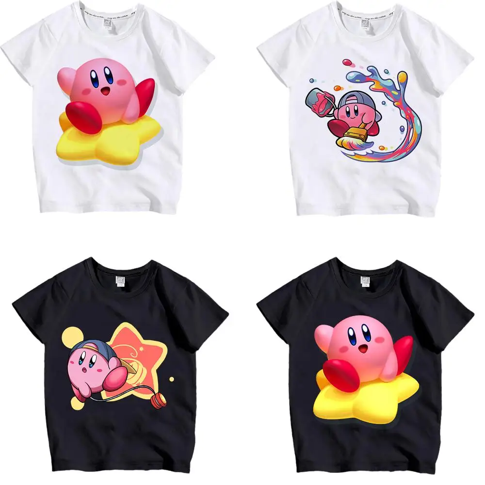 Anime Kawaii Super Cute Star Kabi Cartoon Printed Children\'s Kirby Clothing T-Shirt Summer Short-Sleeved Kids Fashion Home Gift