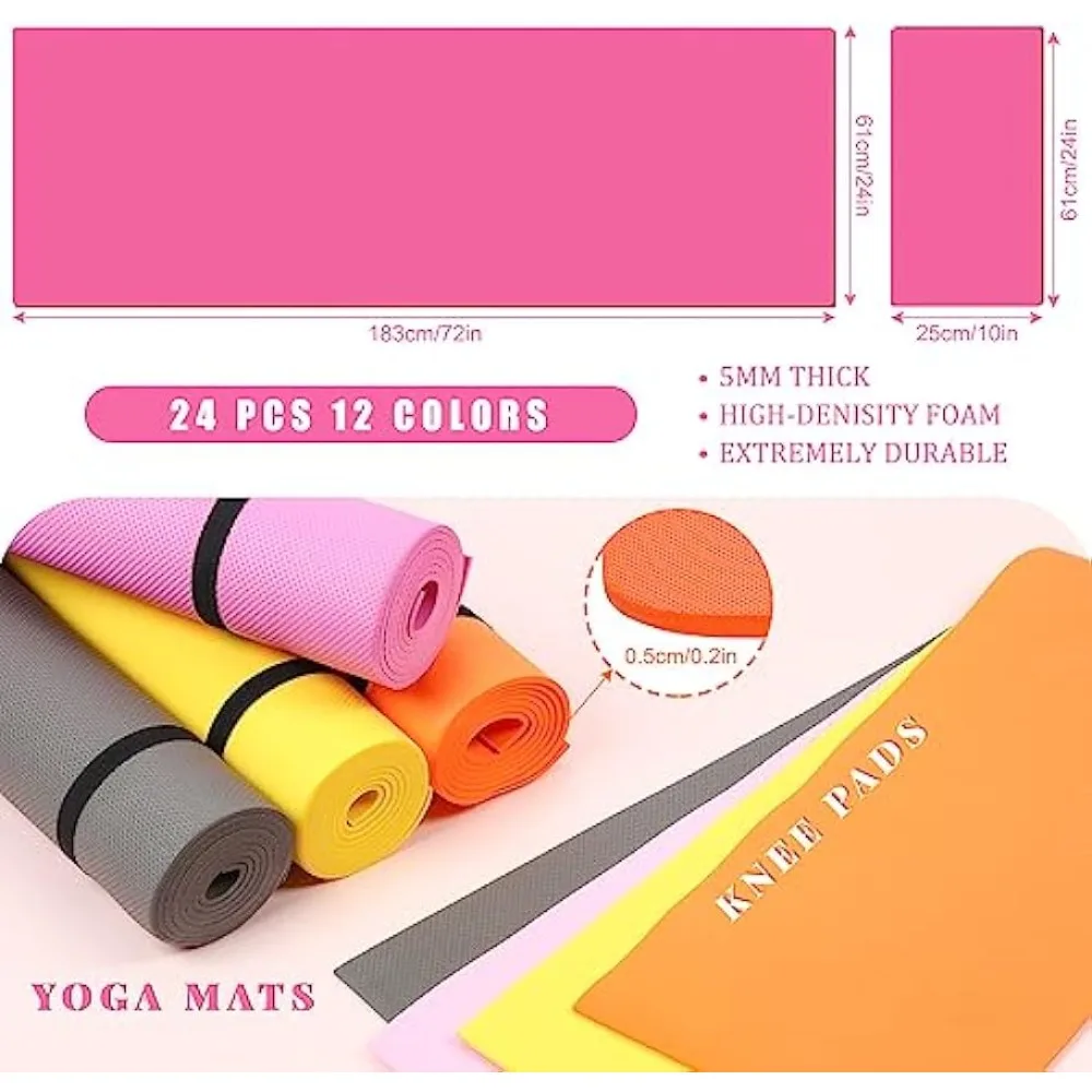 Nuanchu 24 Pieces Yoga Mats Set Yoga Mats Bulk and Knee Pad Carrying Straps  Thick Colorful Non Slip Fitness Mats - AliExpress