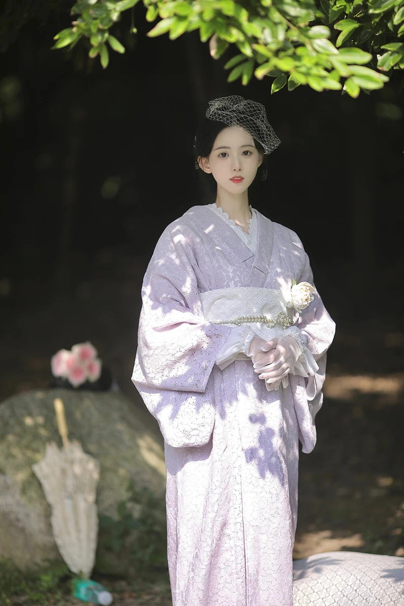 Sellworlder Japanese Kimono Style Yukata Retro Girl Purple Lace Dress Woman  Long Dress With Handbag - Dresses - AliExpress