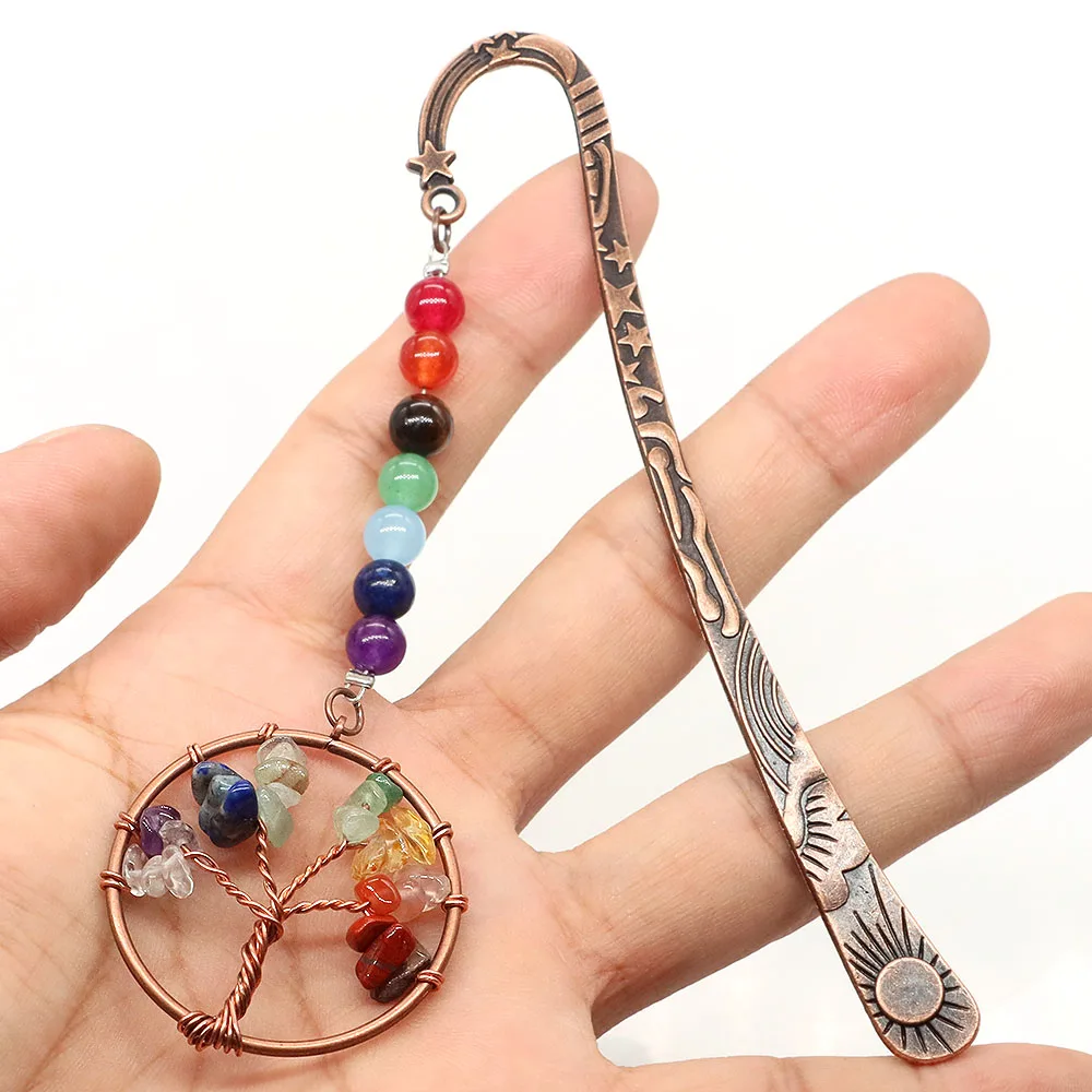 4 Marcapáginas De Cristal De 7 Chakras Con Cuentas De Metal De Cobre Antiguo, Piedra Curativa, Marcapáginas Vintage, Marcadores De Libros Para Estudiantes, Oficina, Regalo De Cumpleaños (estilo Fresco