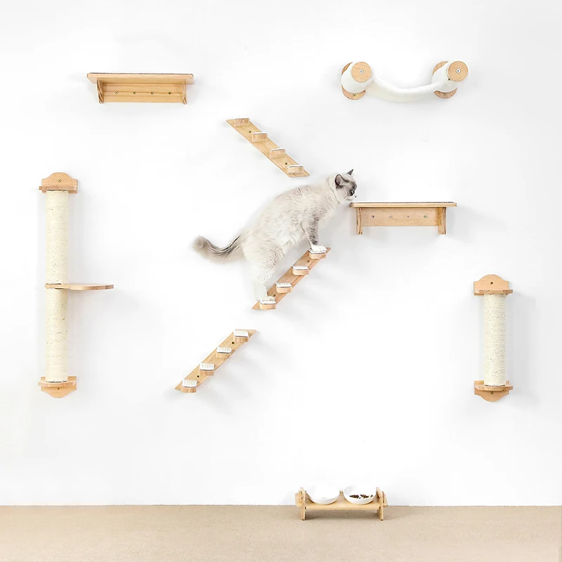 Hoopet Wandmontage Kat Krabpaal Kat Planken Met Massief Houten Stappen Kat Meubels Voor Indoor Grote Katten Kittens & Krabbers| - AliExpress