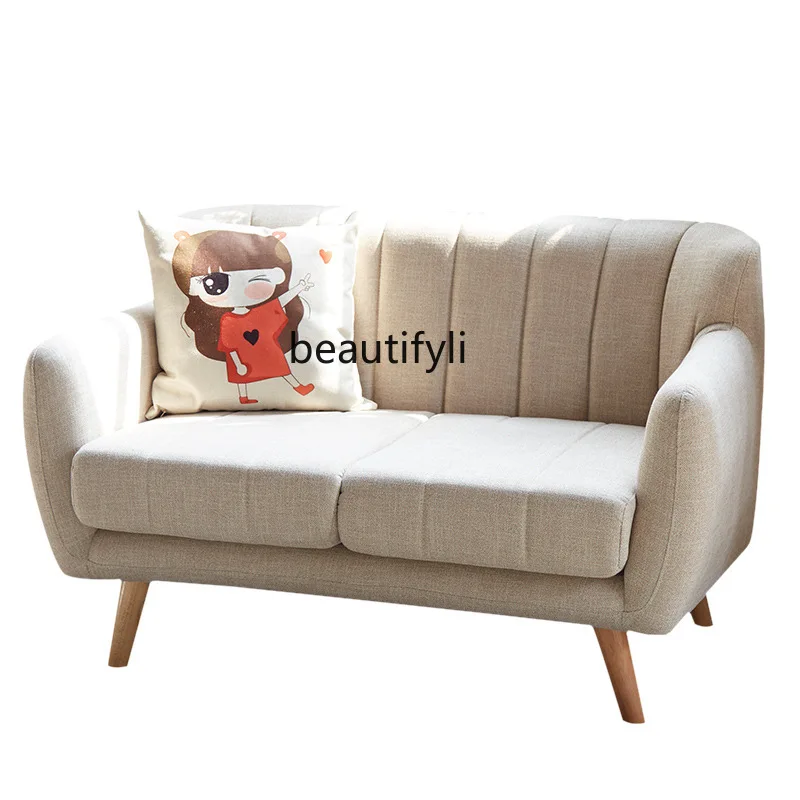 

zq Nordic Bedroom Balcony Double Sofa Two Simple Living Room Small Apartment Fabric Sofa
