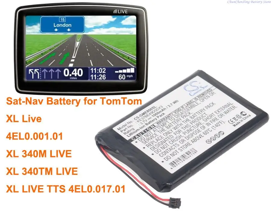 CS Batteria 1100mAh Per TomTom – Compatibile Con XL 340M LIVE, 4EL0.001.01, Sostituisce AHL03713005, VF3A, VF3M