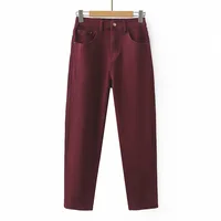 Wine Red Plus Size Jeans for Women High Waisted Loose Fitting Harem Pants Elastic Cotton Denim Pants Mum Jeans Baggy Jeans - Image 4