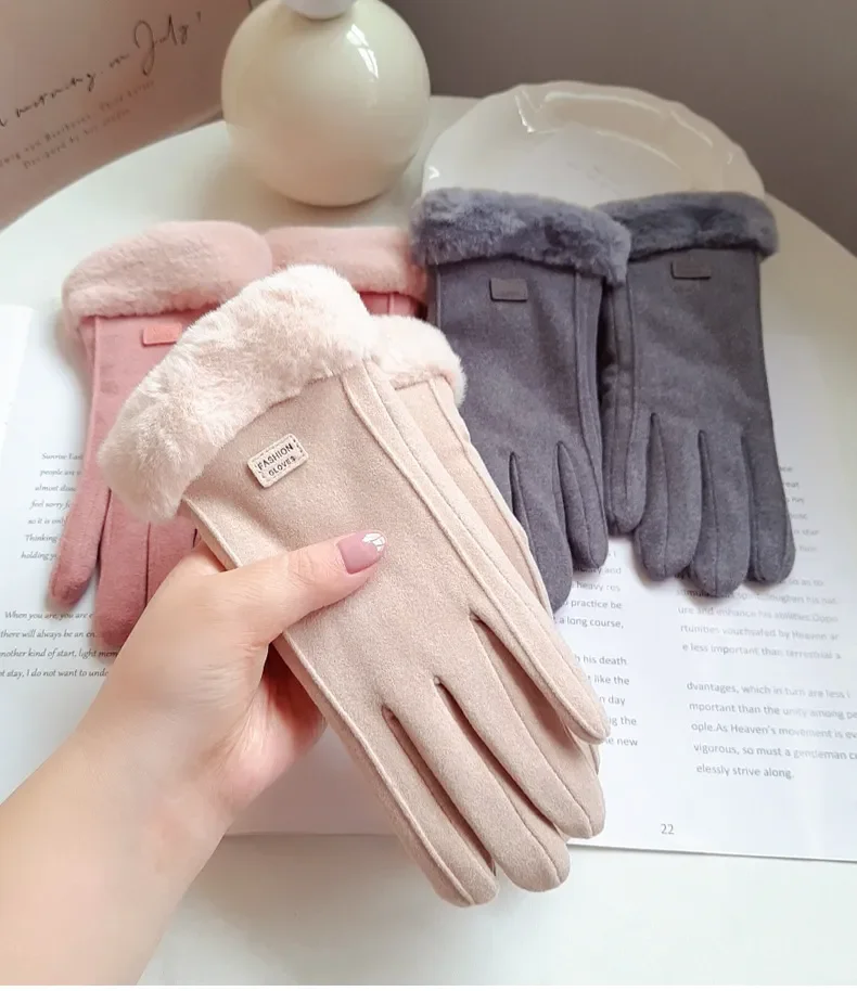 Women's Plush Winter Gloves - Suede Fashion Touchscreen Mittens