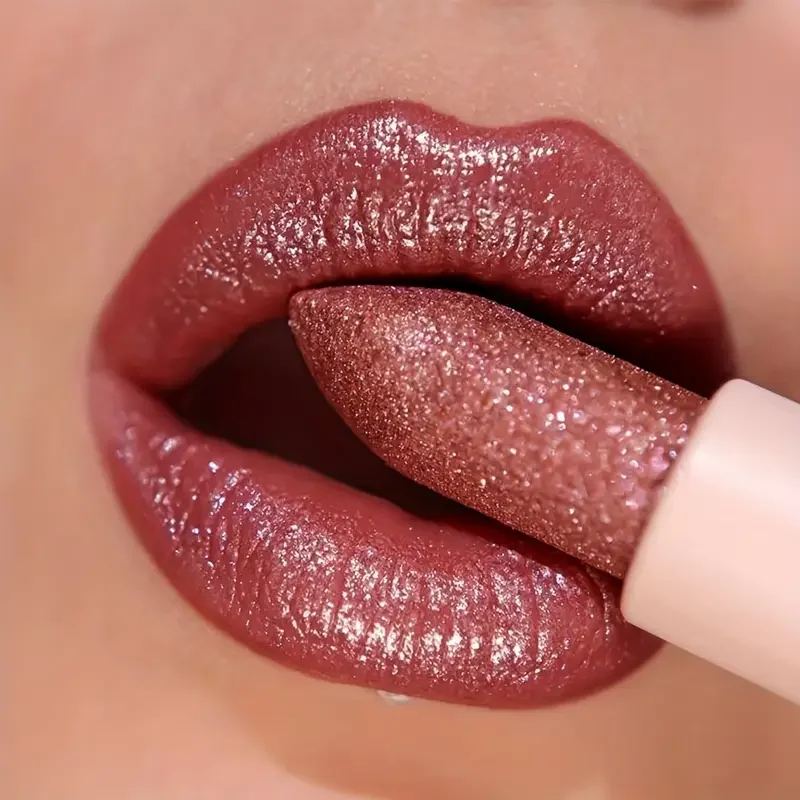Shimmering Pink Metallic Waterproof Lipstick - Long-Lasting Glitter Shine