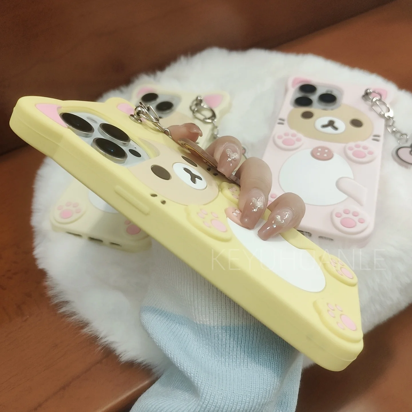 Adorable Rilakkuma 3D Cartoon Phone Case with Key Chain Pendant