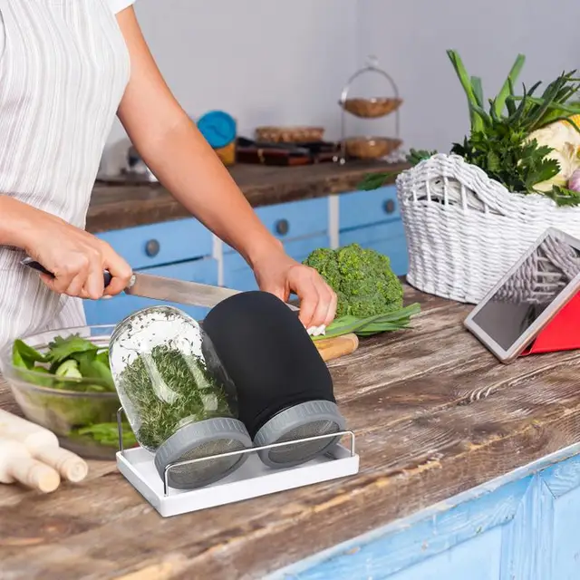 Vetőmagcsíráló Üvegek 2Db 950 Ml Csírázott Üveg Kőműves Üvegedénybe Helyezett Széles Szájú Csírázó Edények Rozsdamentes Acélból Készült Csírázókkal - Image 5