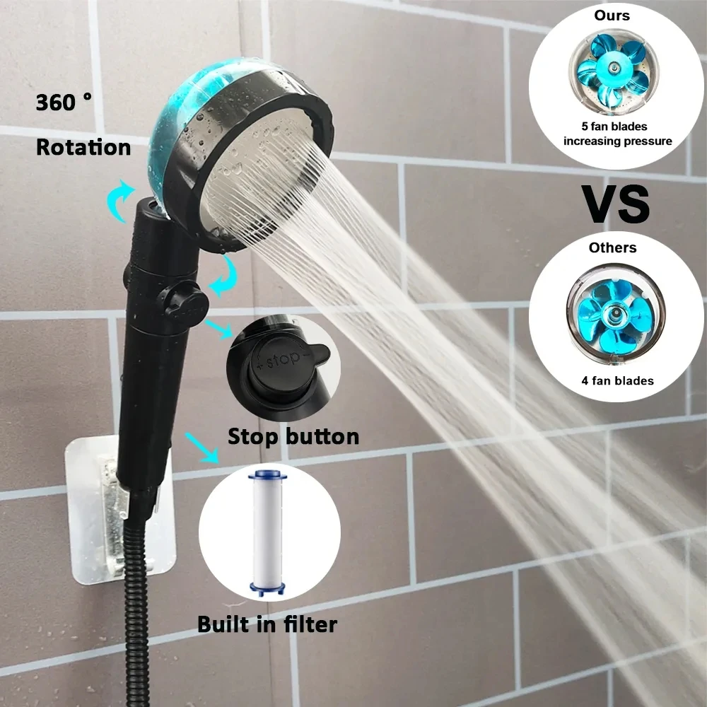 TurboPropellerShowerHeadABSHighPressureWaterSaving360Degrees