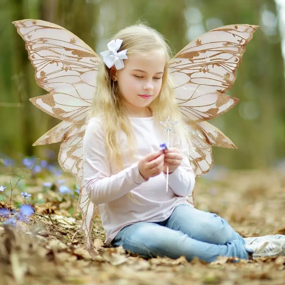 8-Piece Fairy Wings Costume Set - Includes Wings, Wand, Elf Ears, Headband & Hair Clips For Adults & Kids