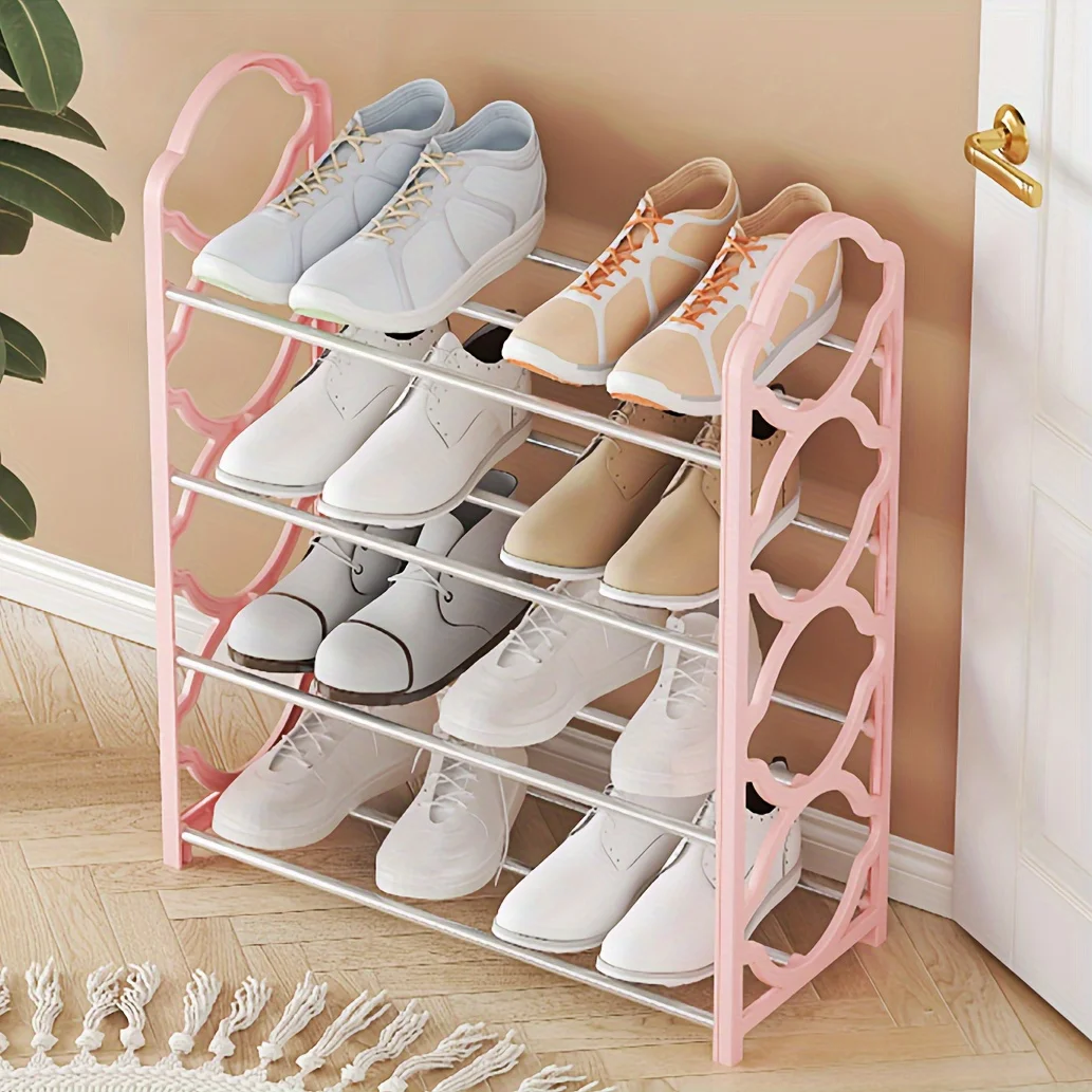 4-Tier Spacious Storage Rack-Sturdy Floor Standing Shelf with 12-16 Pair Shoe Organizer, Side Pockets, and Durable Steel Frame