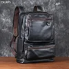 Men's Leather Double Shoulder Baothead Layer Cowhide Backpack Large Capacity Travel Bag Leisure School Bag Simple Computer Bag 1