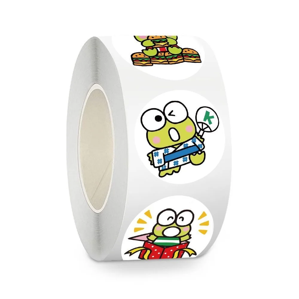 500Pcs/Roll Sanrio KeroKero Keroppi 씰링 스티커 귀여운 개구리 롤 데칼 DIY 수하물 전화 기타 스크랩북 방수 스티커