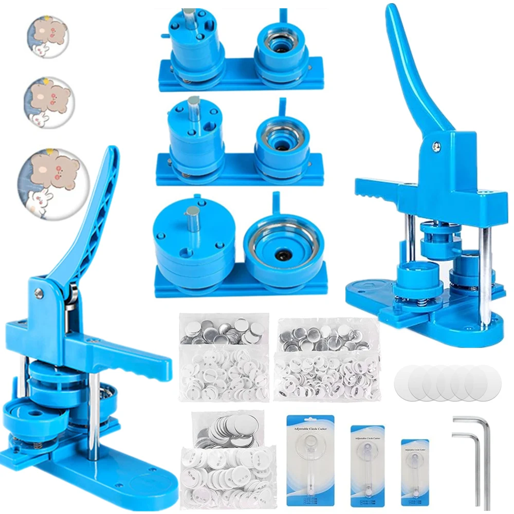 Badges Button Maker Machine with 300Pcs Parts 3 Size Mold 3 Size Circle Cutter 25+32+58MM badge maker button maker machine