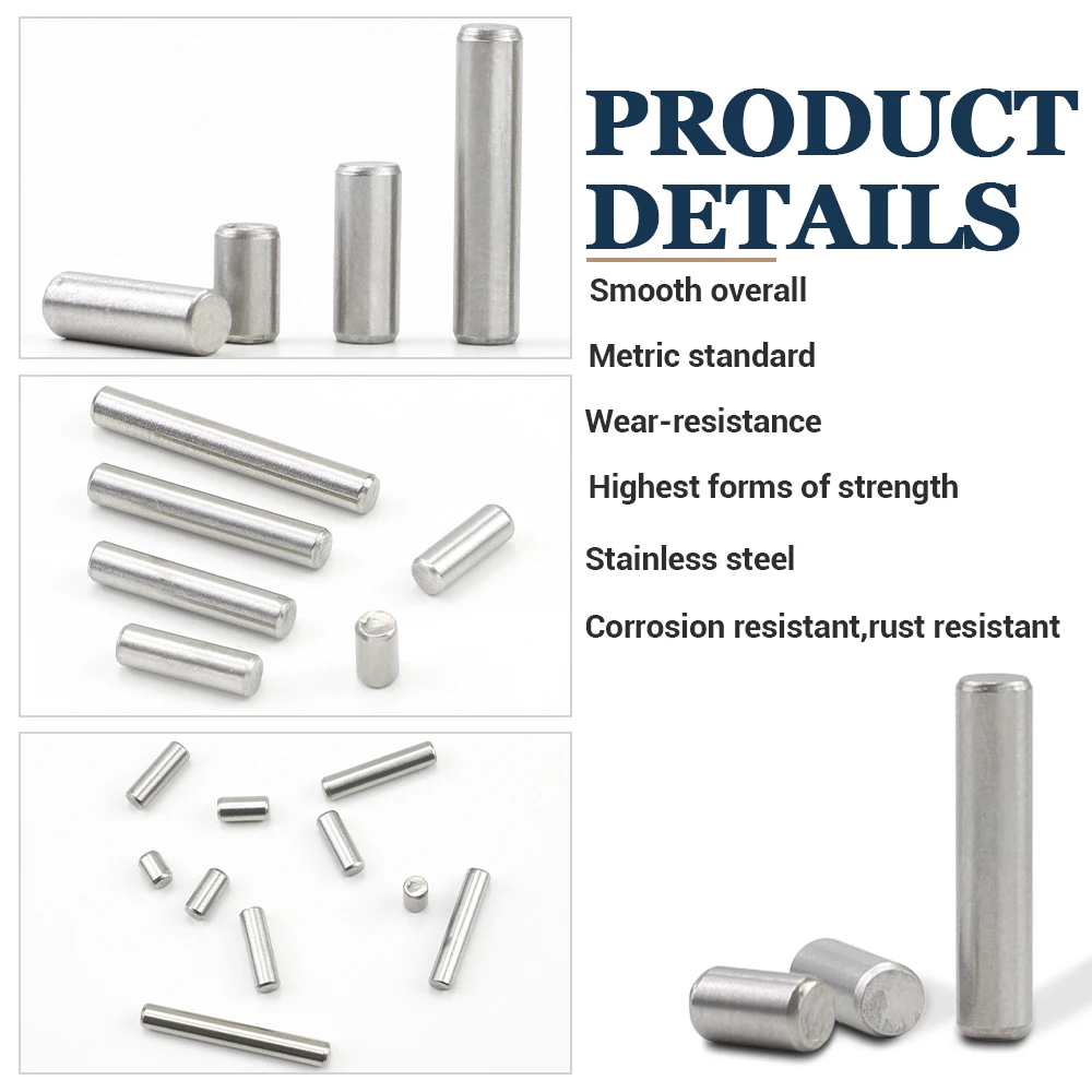 Cylindrical Locating Dowel Pin Stainless Steel Ball Lock Pins 2-55pcs Cylindrical Pin Metal Dowel Pins M2 M2.5 M3 M4 M5 M6 M8 M10 Stainless Steel Locating Parallel Pins Solid Lock Pin