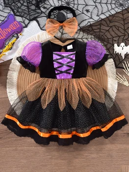 Baby Girl Halloween Pumpkin Costume Romper with Hat Set Party Outfits for Infant Toddler Kids 0-24 Months 1