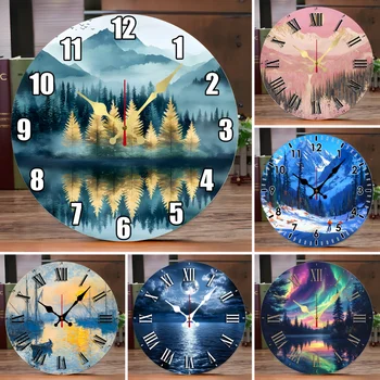 Natural Scenery Wooden Wall Clock – Silent Home Decor 1