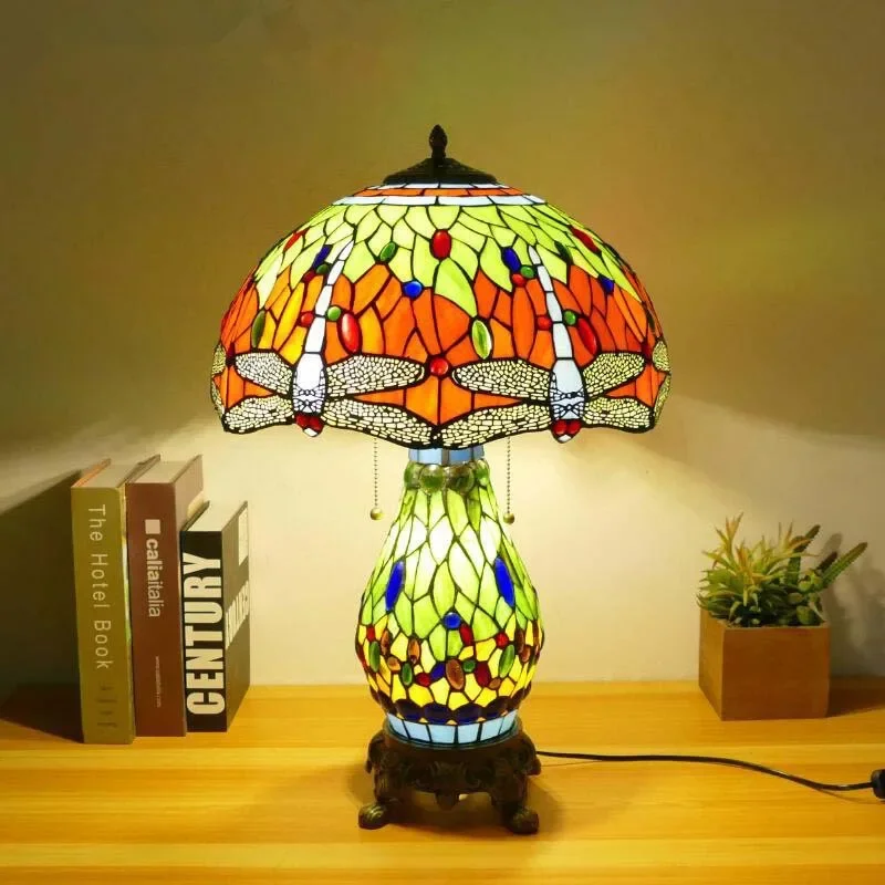 

TEMAR Tiffany Table Lamp American Retro Living Room Bedroom Lamp Luxurious Villa Hotel Stained Glass Desk Lamp
