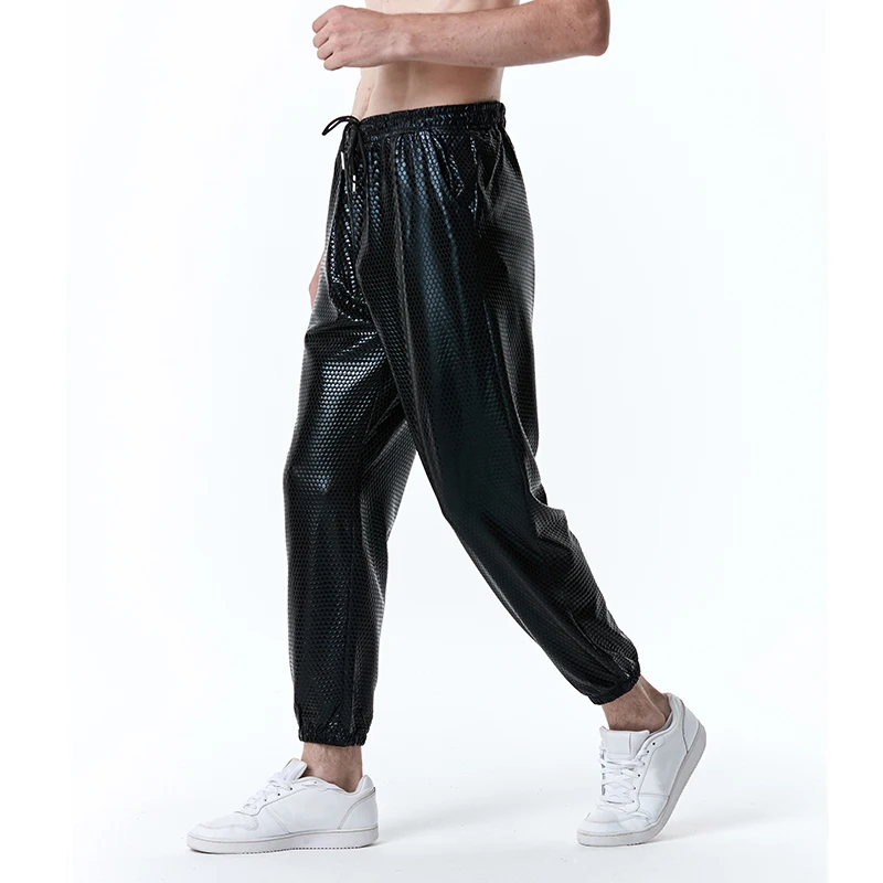Description Picture 4 of itemIdopy Men`s Party Metallic Shiny Night Club Stage Performance Drawstring Pants Halloween Disco Party Trousers