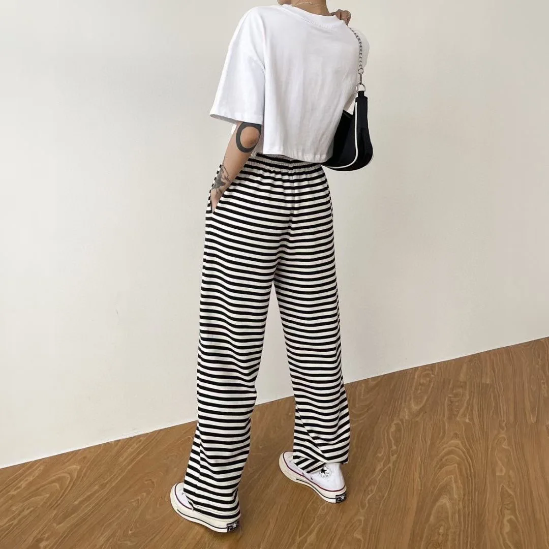 2021 FW Jil Striped Women's Guard Pants Spring and Autumn High Waist Straight Tube Floor Mopping Casual Sports Pants Trend work trousers