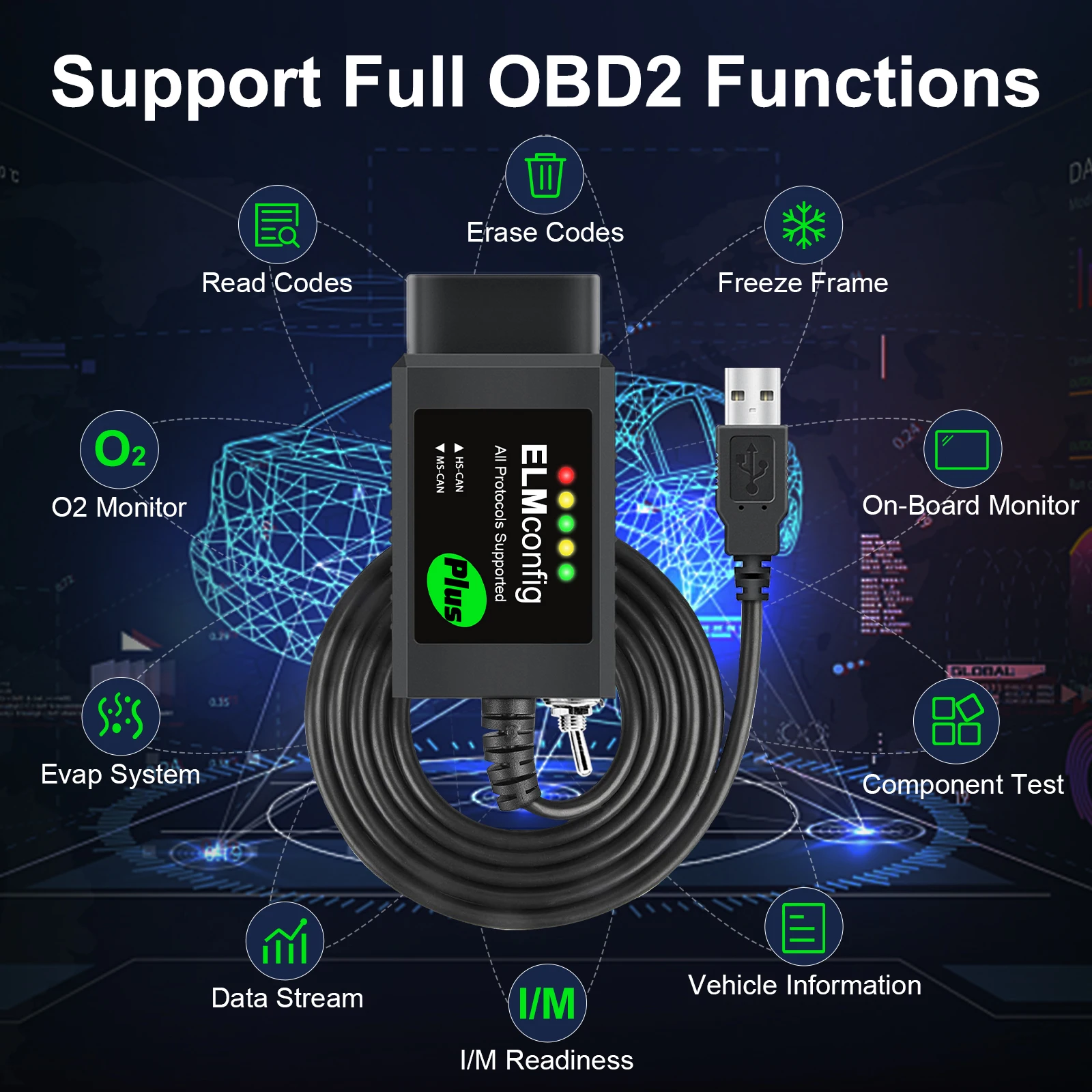 For Ford FORscan USB OBD2 ELM327 V1.5 with Switch CH340 PIC18F25K80 Chip Forscan FoCCCus HS CAN And MS CAN Car Diagnostic Tool 5