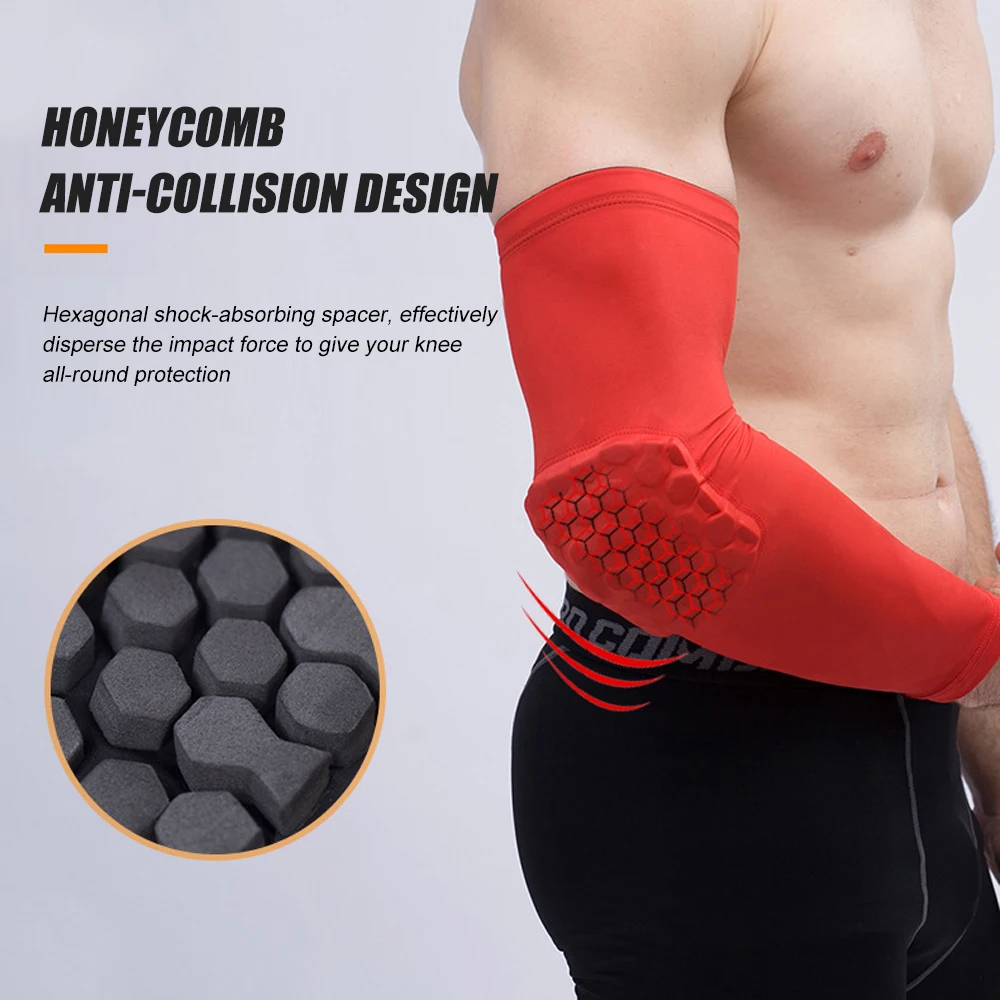 Basketball Elbow Pad Honeycomb Foam Elbow Protector Sleeve Elastic Arm Warmer For Men Women Volleyball Brace Support 1Pcs Elbow Strap Elbow Brace Elbow Pads