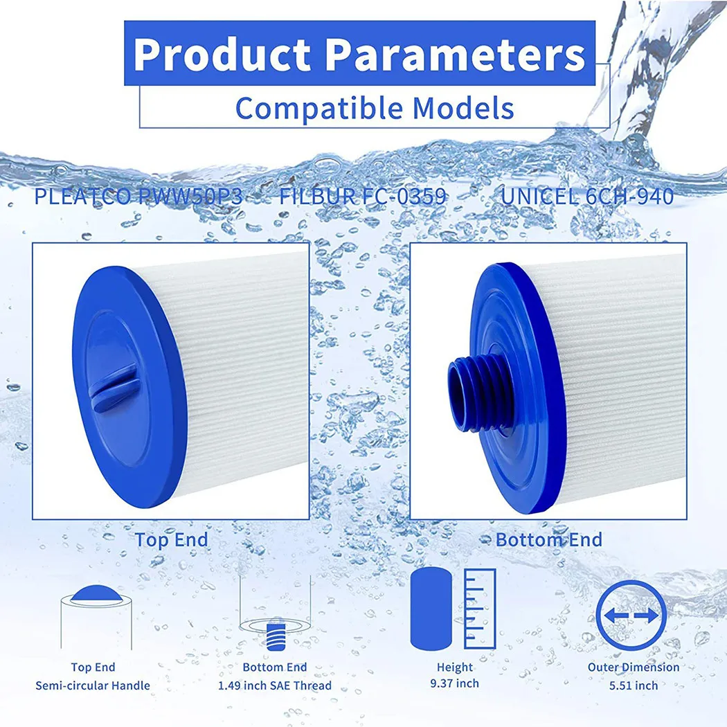 Spa Filter Pool Cleaner Replacement Filter Accessories For PWW50 Unicel 6CH-940 Filbur FC-0359 Waterways 817-0050, spa filter
