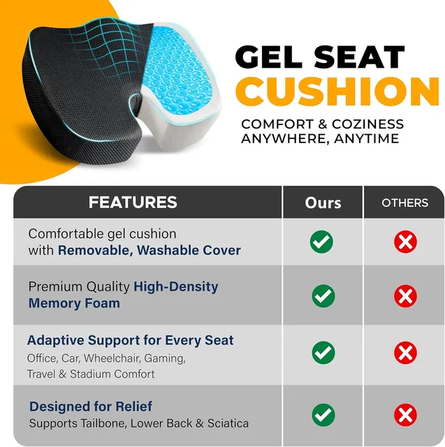 Coussin à mémoire de forme orthopédique en Gel, mousse U Coccyx, siège de voyage, Massage, chaise de bureau, protection d'assise saine, oreillers respirants 6
