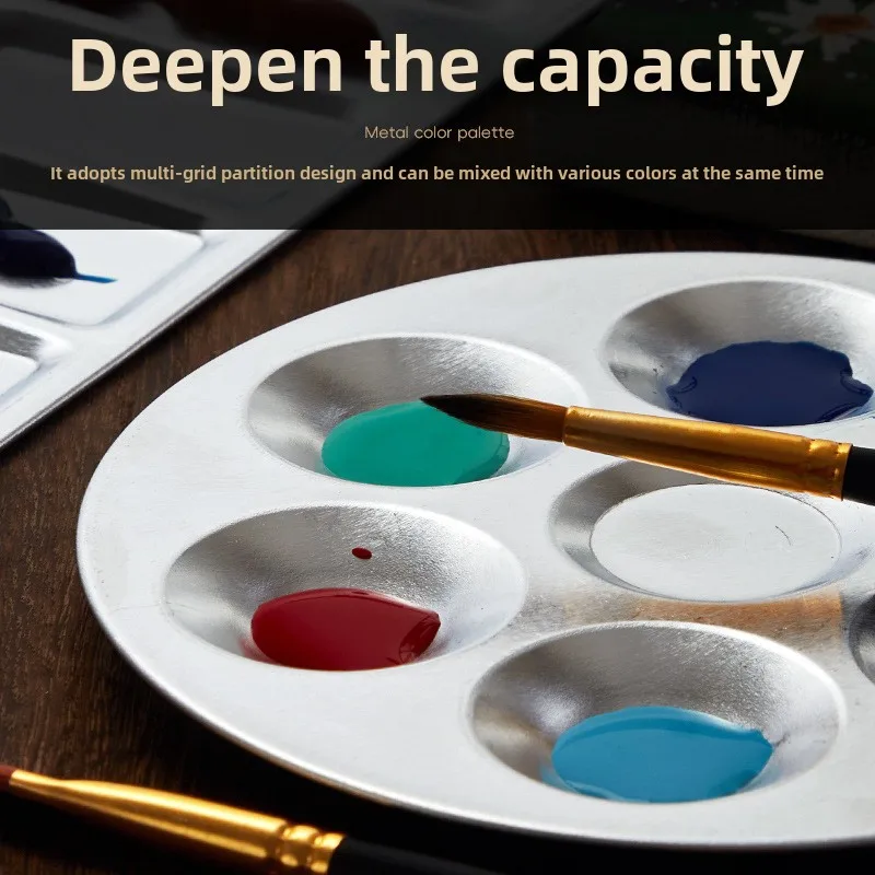 1 Pcs Metal Hand Drawn Watercolor Paint Tray 10 Hole Circular Painting Palette Aluminum Rectangular Palette Art Supplies paint tray color palette watercolor palette