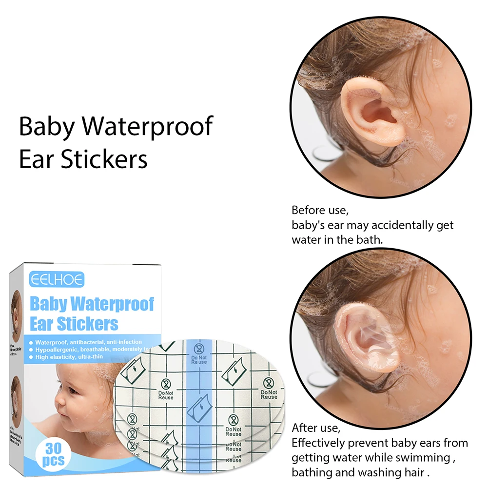 30pcs Swimming Cover Caps Disposable Baby Waterproof Ear Sticks Infant Nursing Ear Patches Baby Ear Protection for Water Sports
