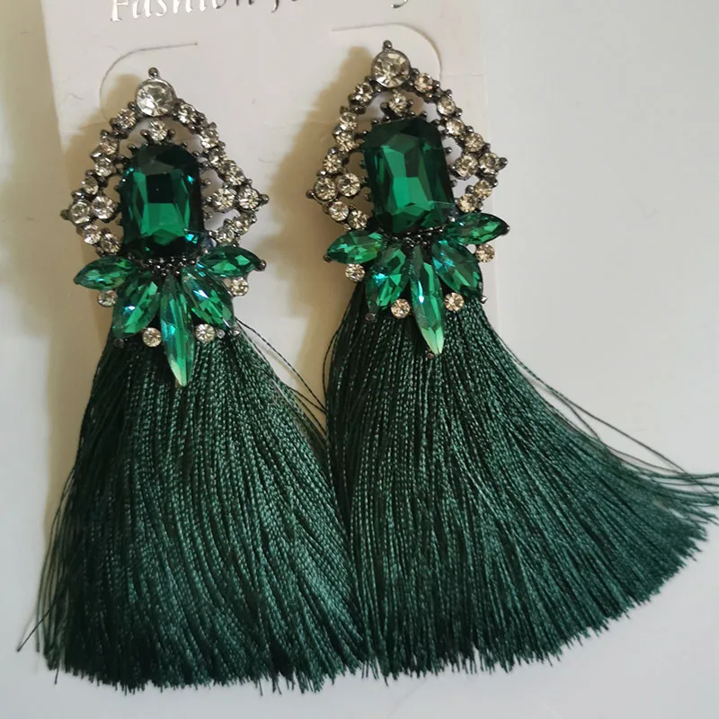 Fashion Women Crystal Long Tassel Earrings Dangle Statement Bohemian Jewelry 