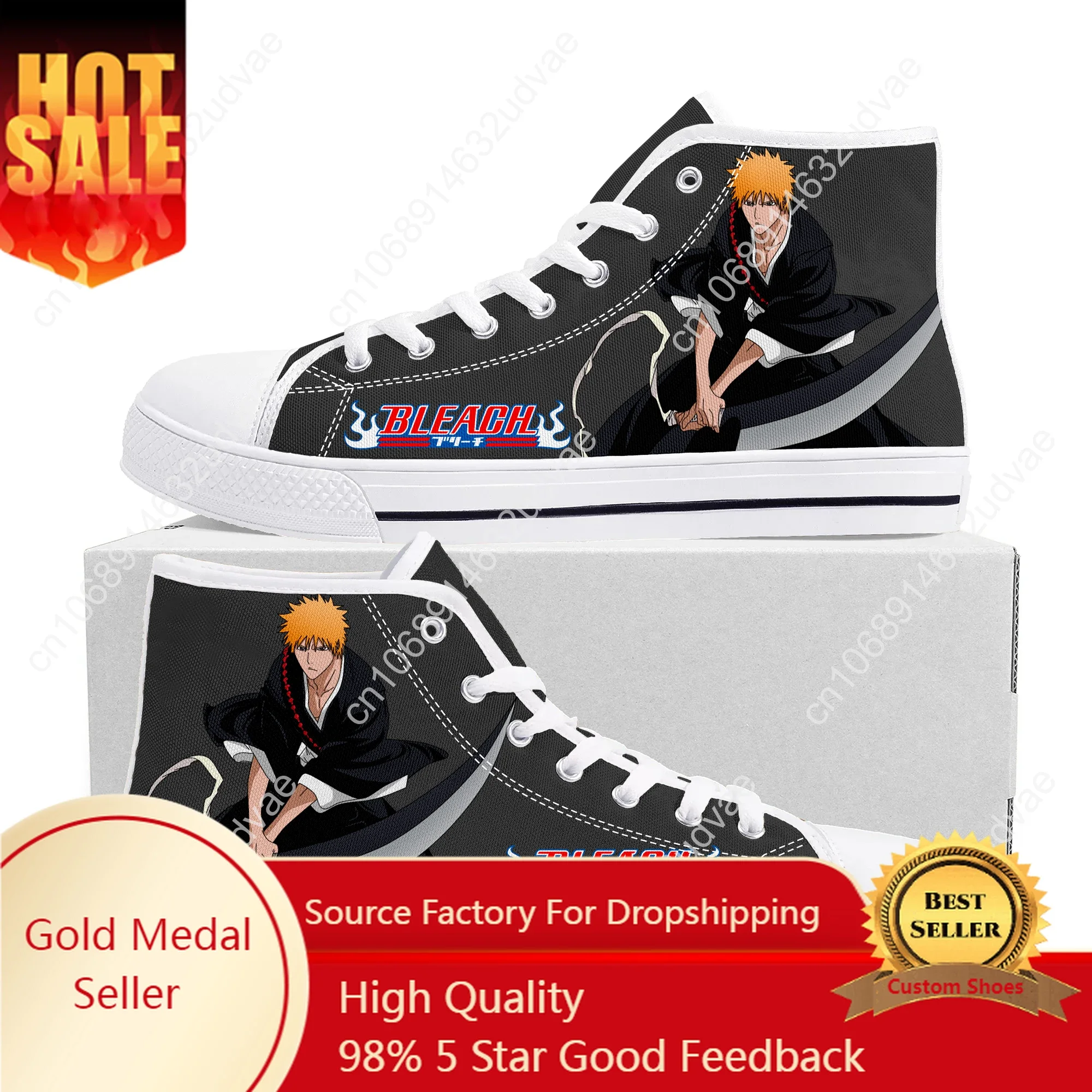 

Bleach Kurosaki Ichigo High Top Sneakers High Quality Mens Womens Teenager Canvas Sneaker Casual Couple Shoes Custom White Shoe