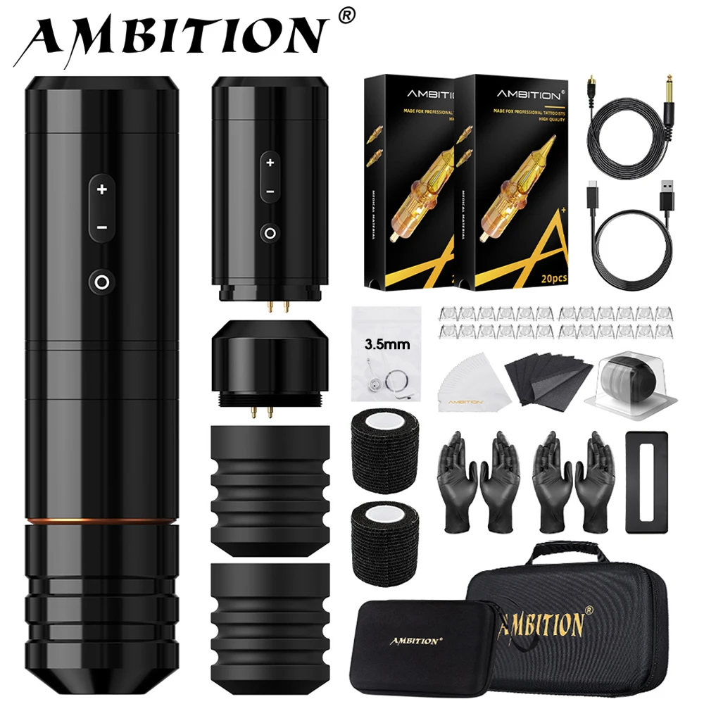 Ambition Ninja Nova Kit Latest 4.0/3.5mm Stroke Wireless Tattoo Pen Machine Suit Brushless Motor For Tattoo Artist Body tattoo supplies tattoo kit