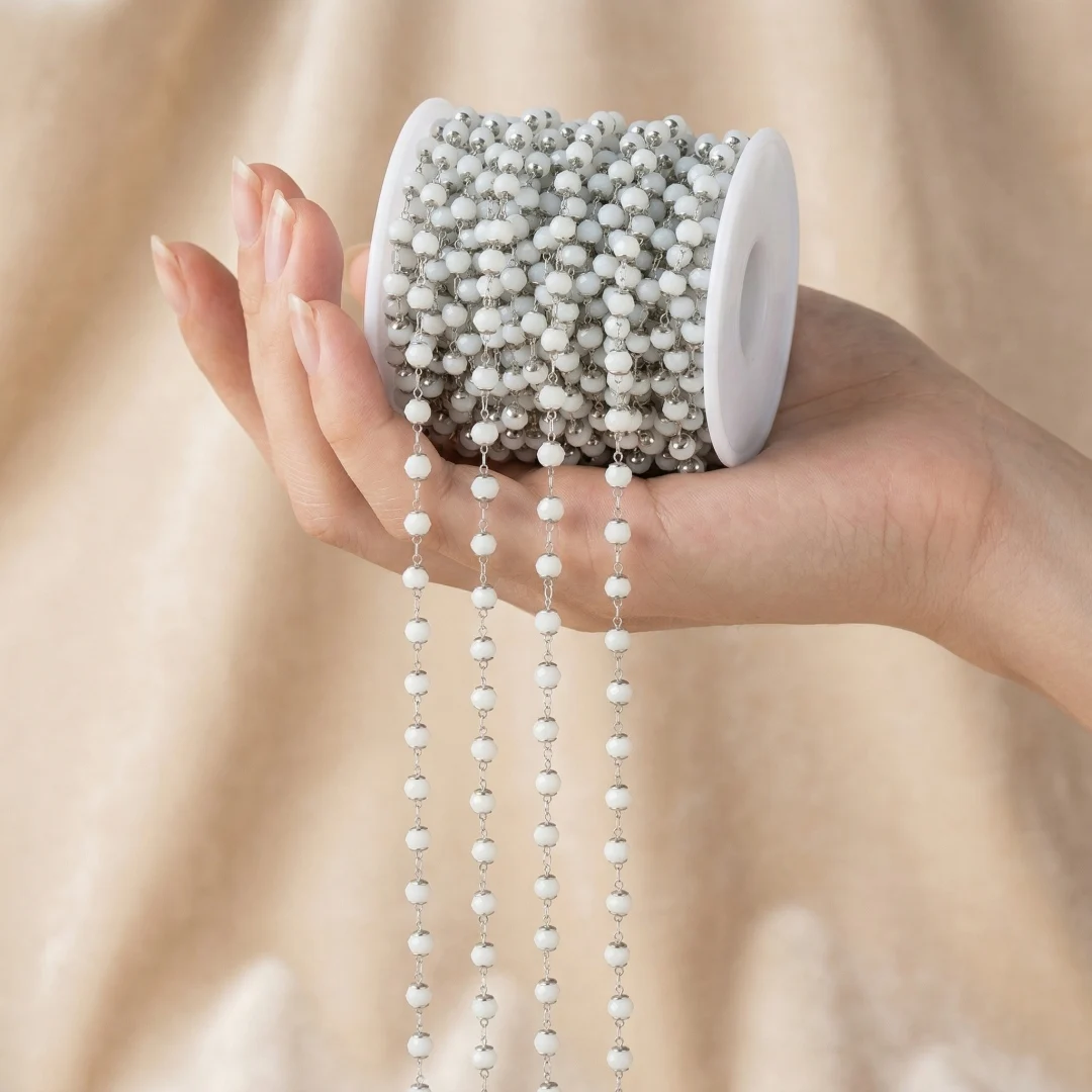 1 Meter Edelstahl Facettierte Kristallglasperlen-Kette für Halsketten Armbänder Schmuckherstellung Taschenketten Zubehör Großhandel – Detail 2