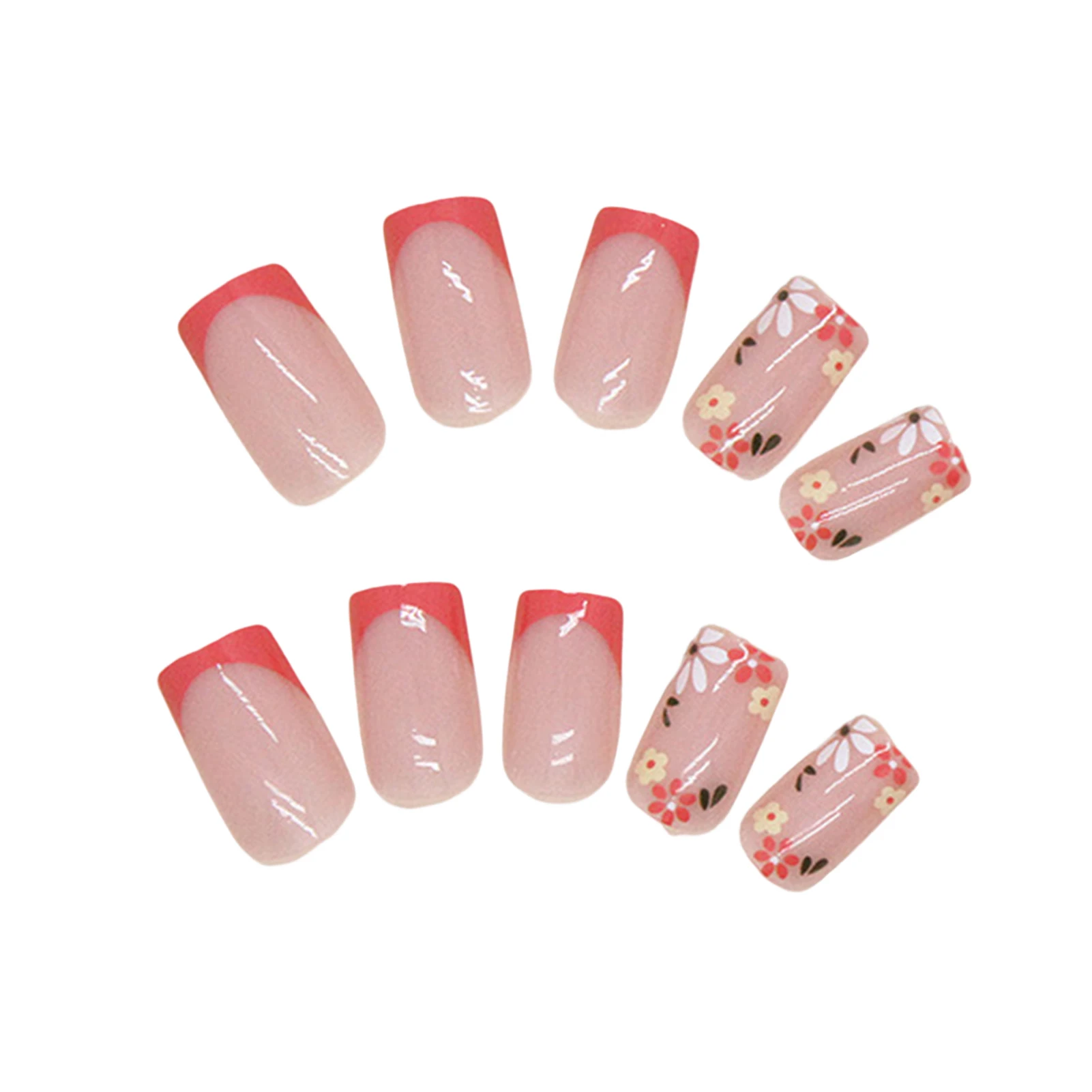 

Flower Printed Glossy Pink False Nails Durable & Never Splitting Comfort Fake Nails for Fingernail DIY Decoration