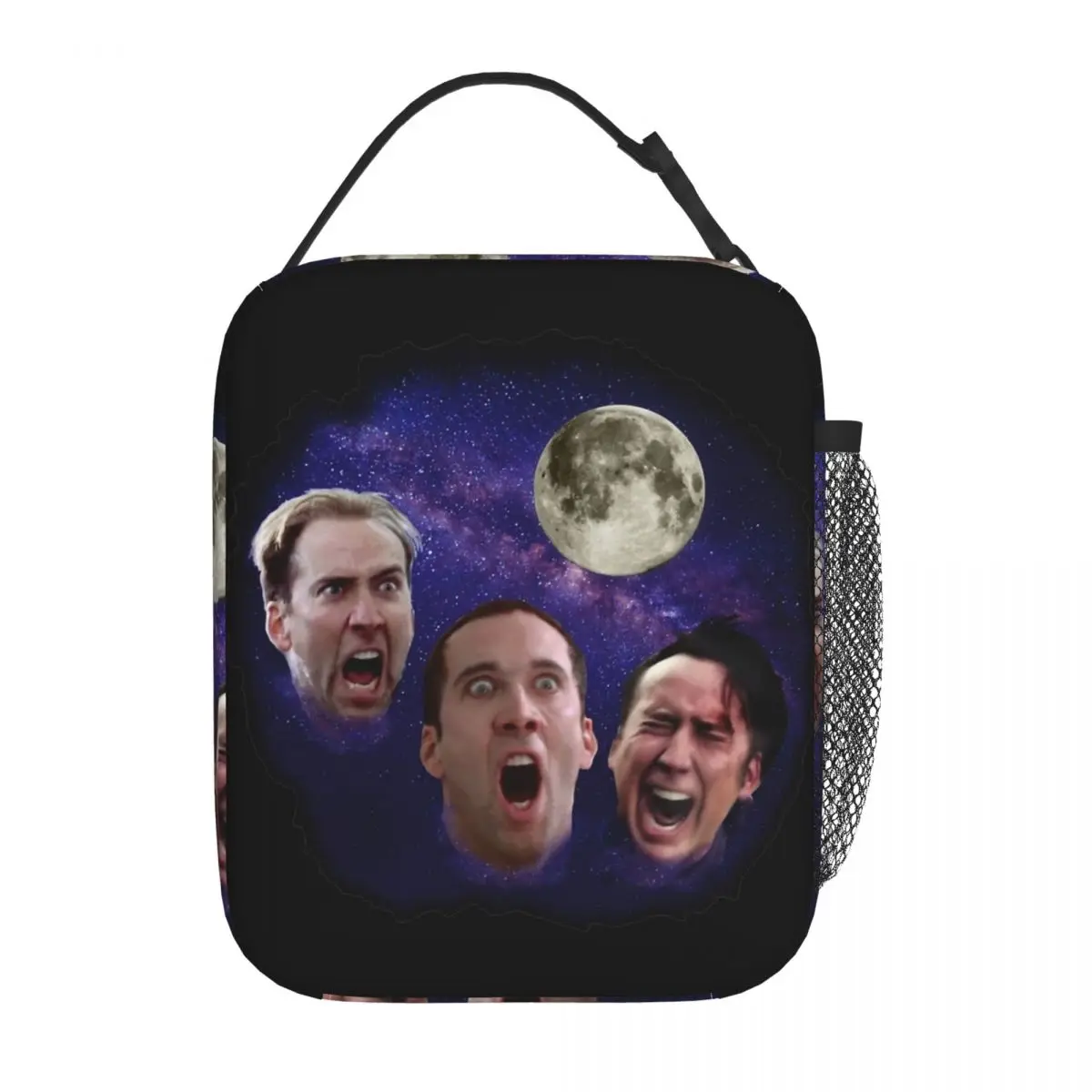 

Nicolas Cage Moon Meme Accessories Insulated Lunch Bag For School Office Food Storage Bag Portable Thermal Cooler Lunch Box