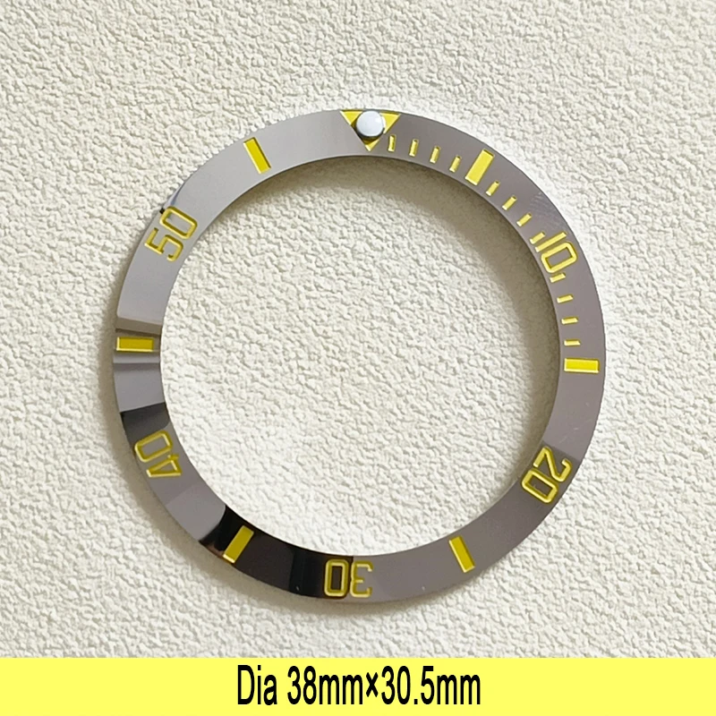 New 38mm*30.5mm Electroplate Ceramic Watch Bezel Insert Silver Bezel Fits 40mm Automatic Mens Watch For Men Watch Ring Parts