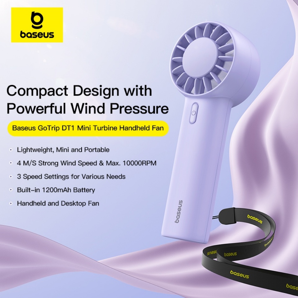 Baseus Mini Turbine Handheld Fan 3 Speed Adjustable About 85g Portable Fan 1200mAh Rechargeable Fan for Desktop Outdoor Camping