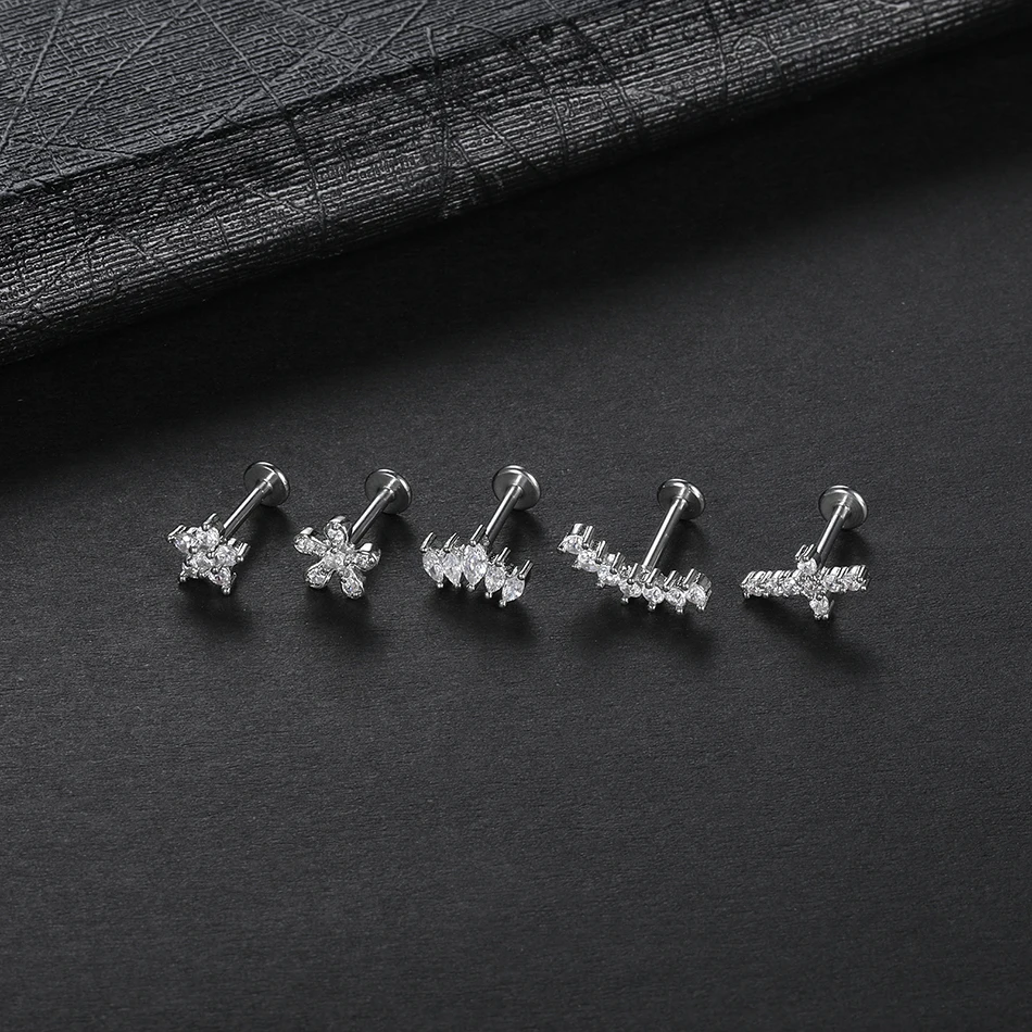 Flower Earrings 1Pc Tragus Piercing Stud Internally Threaded 316L Surgical Steel Labret Monroe Cartilage Helix Ear Jewelry