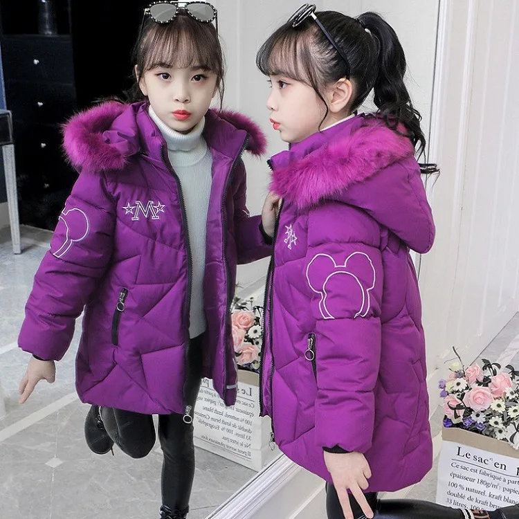 Girls Winter Jacket - Heavyweight Long Style Coat With Detachable Velvet Hood