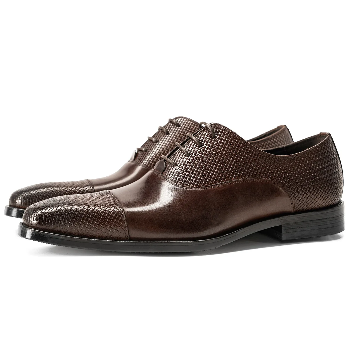 Men Formal British Style Genuine Braided Leather Trend Pointed Toe Lace-Up Design Black/Red Mens Business Wedding Dress Shoes