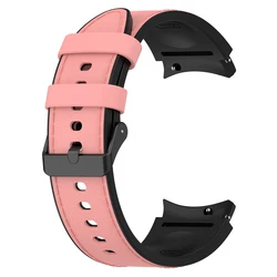 Premium Leather and Silicone Hybrid Watch Strap Bracelet - Galaxy 6 5 4 (Black Pink)