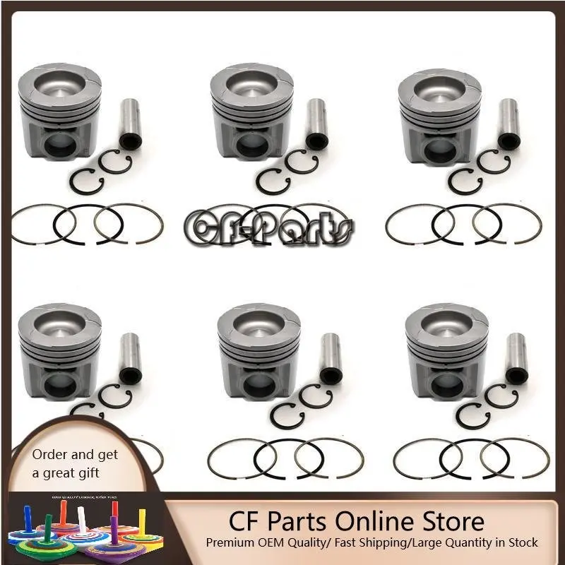 

New 6 Sets STD Piston Kit With Ring 6151-31-2511 Fit For Komatsu 6D125 Engine 125MM
