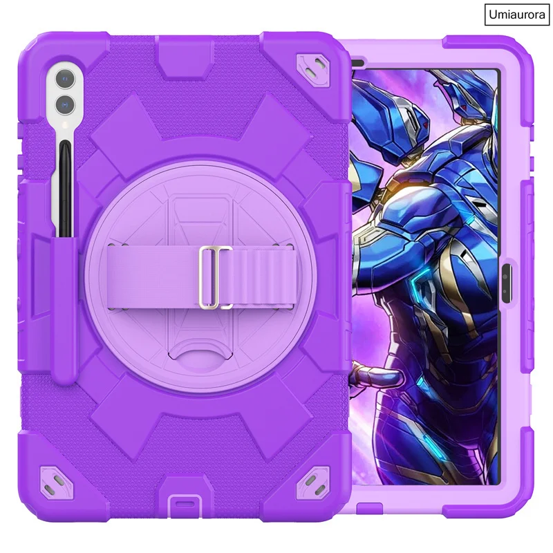 For Samsung Galaxy Tab S9 FE Plus 12.4 inch SM-X810 SM-X610 SM-X710 Tablet Case Kids PC Silicone Rotation Strap_voghion.com