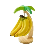 Wooden Banana Rack Hanging Kitchen Rack Simulated Leaf Decorative Fruit Vertical Storage Rack with Hook Kitchen Decoration 4