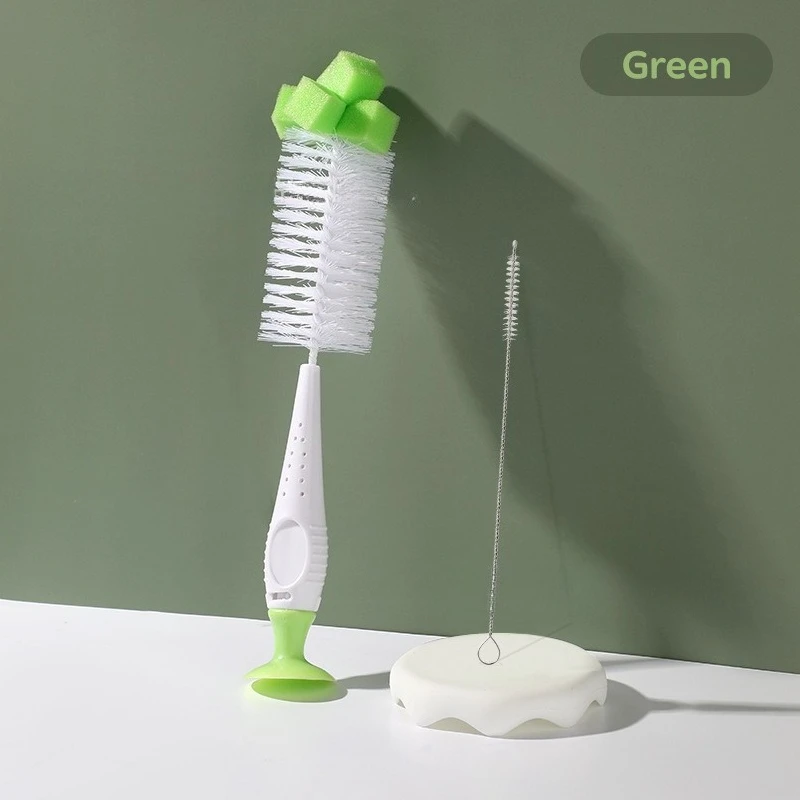 2-in-1-Babyflaschenbürsten-Set mit Schwamm- und Nylonborsten, stabile Silikon-Saugbasis für gründliche Reinigung