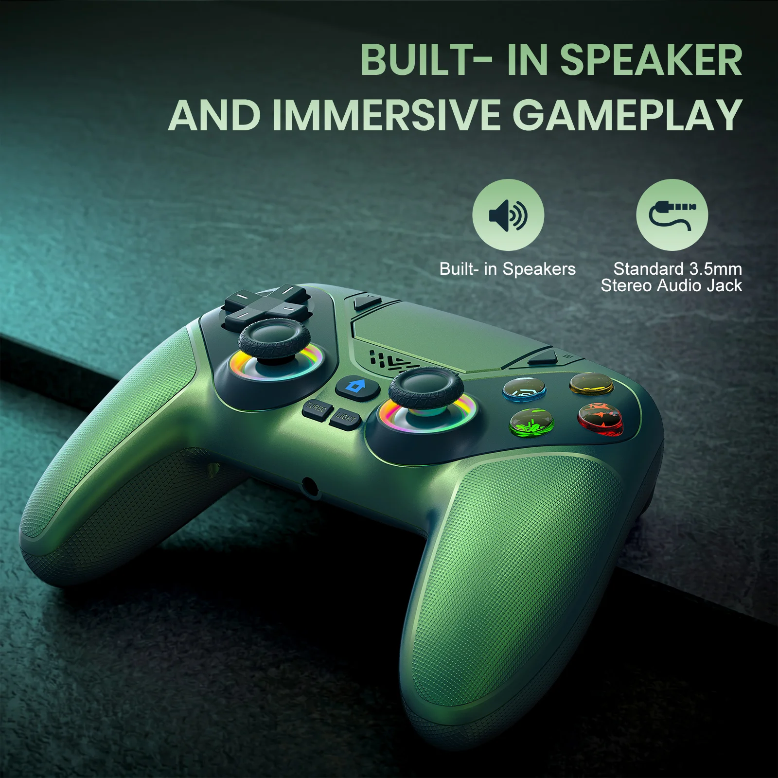 รูปสินค้า จอยเกมไร้สาย RGB สำหรับ PS5/PC ดูอัลไวเบรชั่น โปรแกรมเกมได้